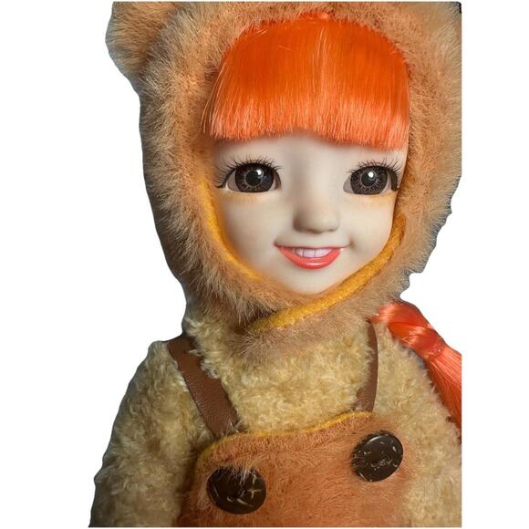 BJD Anime Style 13 Inch Jointed Doll In Dog Costume Dolls Girls Orange Braids - Picture 1 of 6
